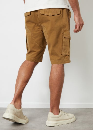 Threadbare Camel Cotton Twill Utility Cargo Shorts