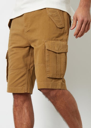 Threadbare Camel Lasgo Cotton Twill Utility Cargo Shorts