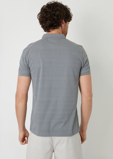 Threadbare Dark Grey Dion Geometric Print Zip Collar Jersey Polo Shirt