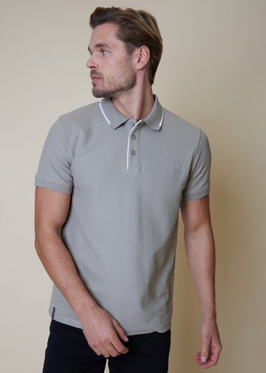 Threadbare Grey Catford Tipping Detail Rib Collar Polo Shirt