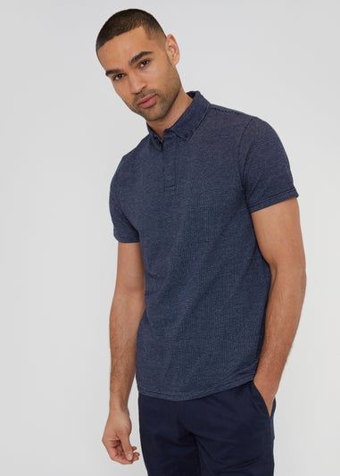 Threadbare Navy Aura Geometric Print Cotton Jersey Polo Shirt