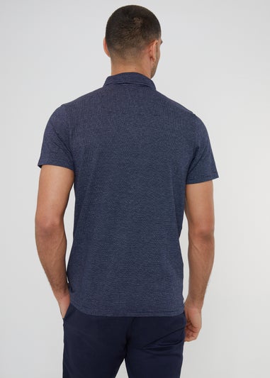 Threadbare Navy Aura Geometric Print Cotton Jersey Polo Shirt