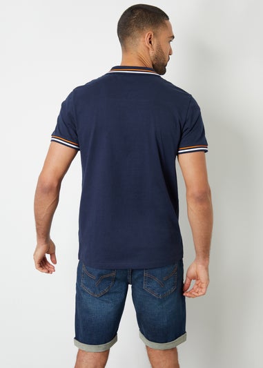 Threadbare Navy Contrast Tipping Cotton Jersey Polo Shirt