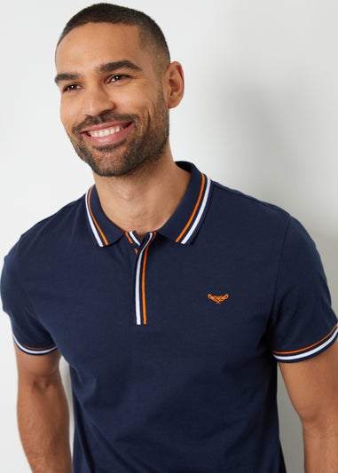 Threadbare Navy Contrast Tipping Cotton Jersey Polo Shirt