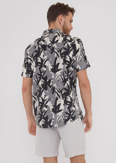 Threadbare Black Jungle Leaf Print Short Sleeve Shirt