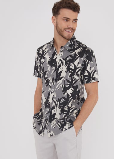 Threadbare Black Leaf Print Short Sleeve Shirt