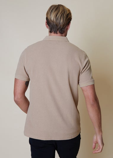 Threadbare Stone Waffle Cotton Jersey Polo Shirt