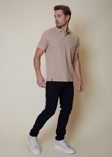 Threadbare Stone Waffle Cotton Jersey Polo Shirt