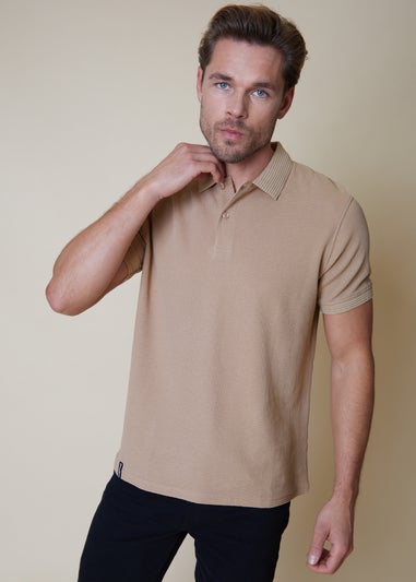 Threadbare Stone Waffle Cotton Jersey Polo Shirt