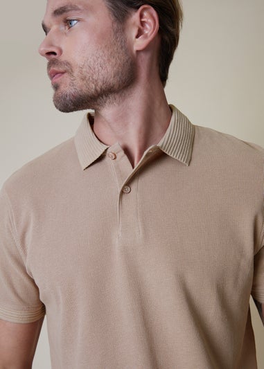 Threadbare Stone Waffle Cotton Jersey Polo Shirt