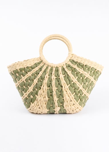 Blue Vanilla Beige 2 Colour Woven Handbag