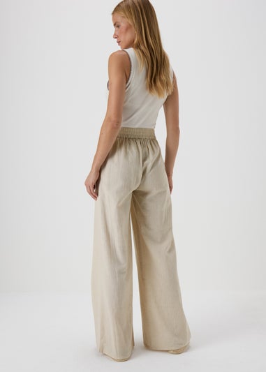 Stone Cotton Wide Leg Trousers