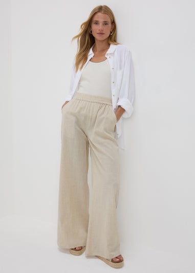 Stone Cotton Wide Leg Trousers