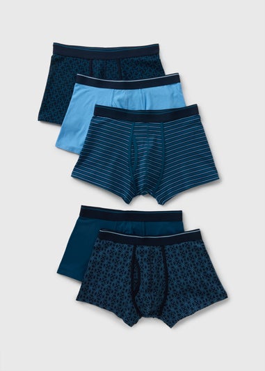 5 Pack Teal Geometric Keyhole Boxers