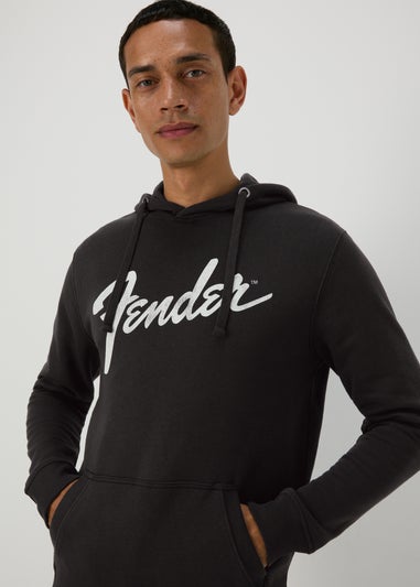 Black Fender Print Hoodie