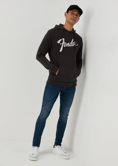 Black Fender Print Hoodie