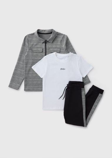 3 Piece Boys Grey Check Top & Jogging Bottom Set (7-15yrs)