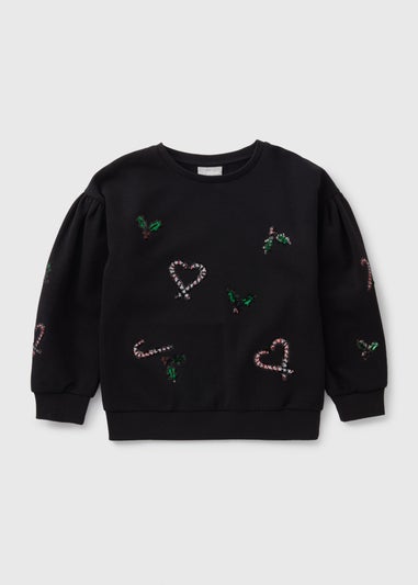 Joyful Girls Black Christmas Bling Sweatshirt (7-15yrs)