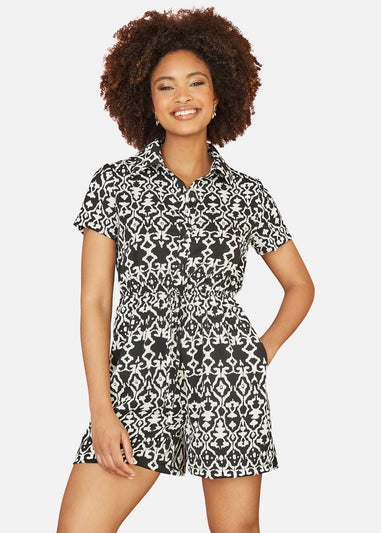 Mela Black Abstract Print Playsuit