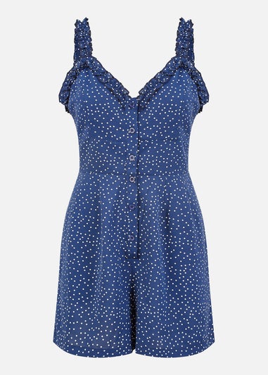 Mela Navy Spot Print Button Up Playsuit