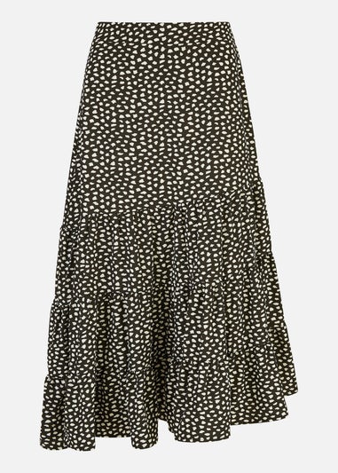 Mela Black Dalmatian Print Midi Skirt