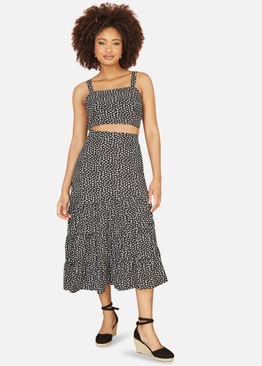 Mela Black Dalmatian Print Midi Skirt