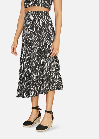 Mela Black Dalmatian Print Midi Skirt