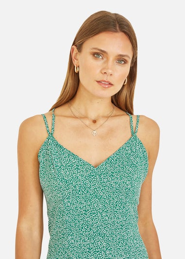 Mela Green Ditsy Print Midi Dress With Side Split