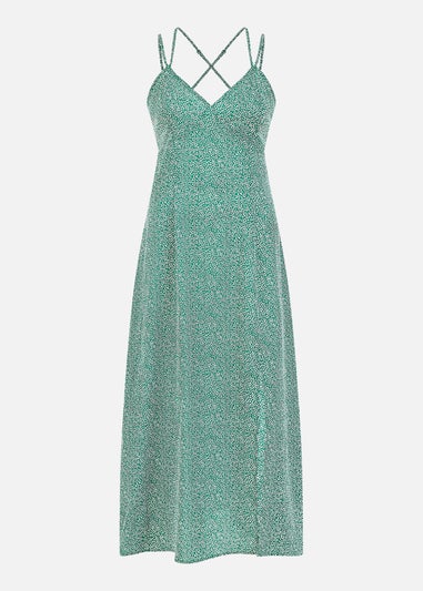 Mela Green Ditsy Print Midi Dress With Side Split