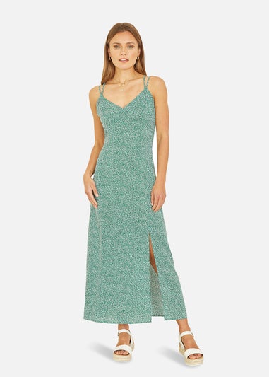 Mela Green Ditsy Print Midi Dress With Side Split