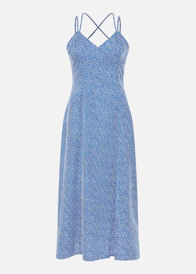 Mela Blue Ditsy Print Midi Dress With Side Split