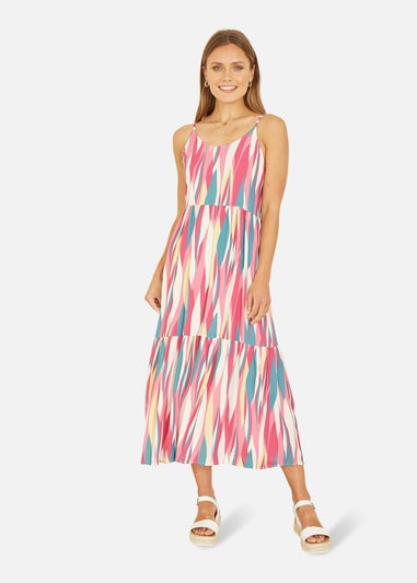 Mela Pink Viscose Abstract Stripe Midi Sundress