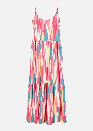 Mela Pink Viscose Abstract Stripe Midi Sundress