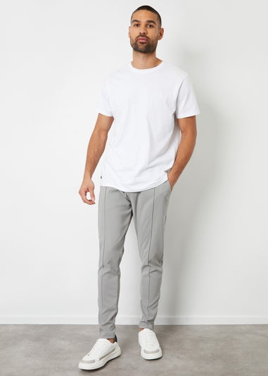 Threadbare Light Grey Luxe Pull-On Seam Detail Stretch Trousers