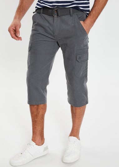 Threadbare Charcoal 3/4 Length Belted Cargo Trousers