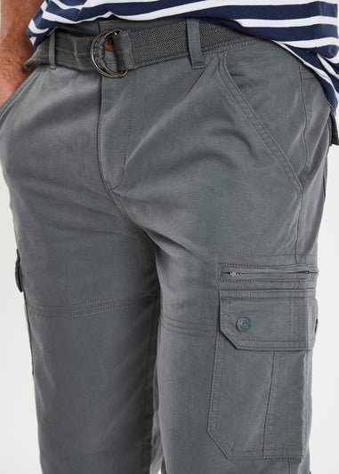 Threadbare Charcoal 3/4 Length Belted Cargo Trousers