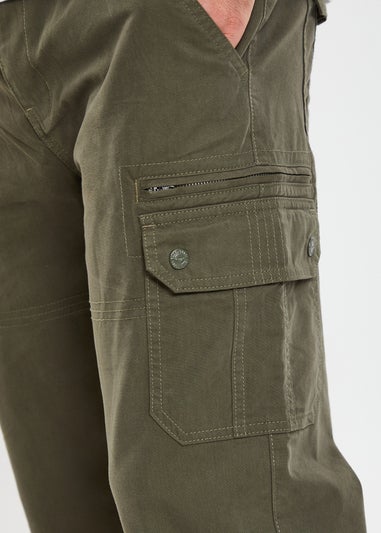 Threadbare Khaki Panel Belted Cargo Trousers