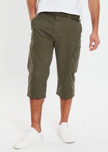 Threadbare Khaki Panel Belted Cargo Trousers