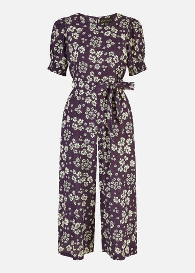 Mela Navy Floral Jumpsuit With Ruched Sleeves