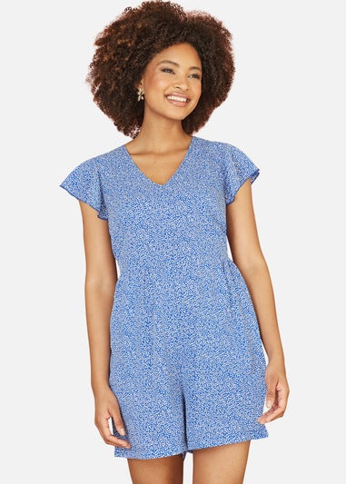 Mela Blue Ditsy Print V Neck Playsuit