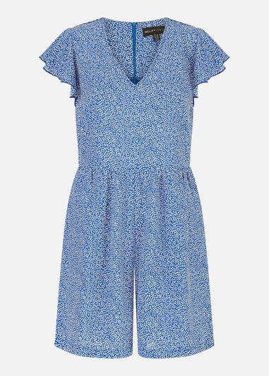 Mela Blue Ditsy Print V Neck Playsuit