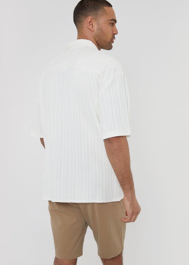 Threadbare Ecru Ronson Revere Collar Textured Stripe Shirt