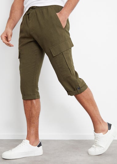 Threadbare Khaki Memphis Linen Blend Cargo Trousers