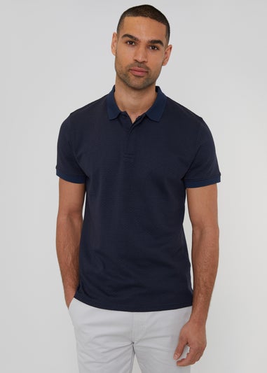 Threadbare Navy Textured Cotton Rich Polo Shirt