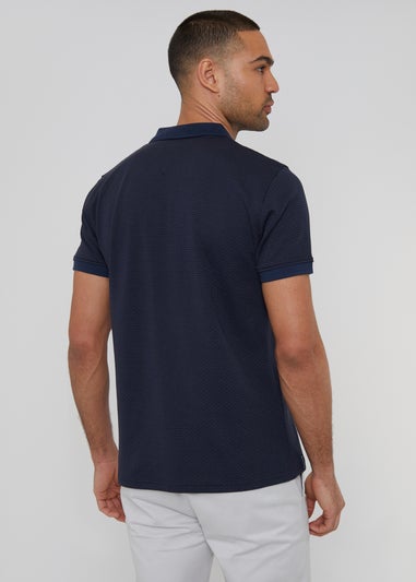 Threadbare Navy Textured Cotton Rich Polo Shirt