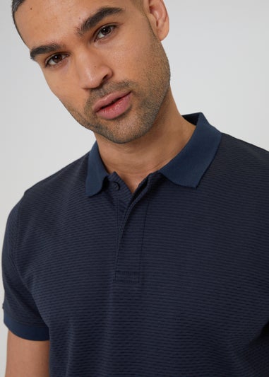 Threadbare Navy Textured Cotton Rich Polo Shirt