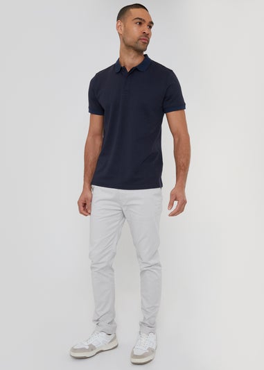 Threadbare Navy Textured Cotton Rich Polo Shirt