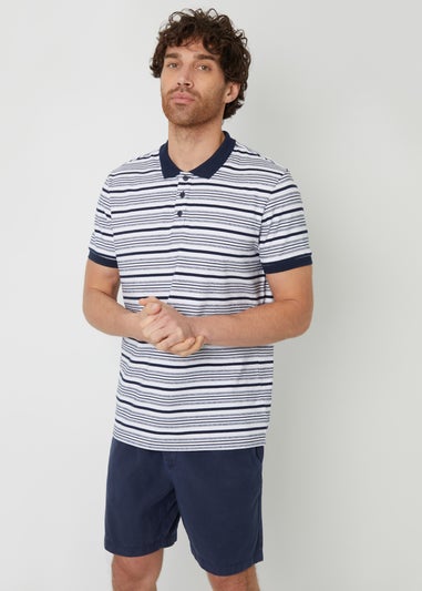 Threadbare Navy Stripe Jersey Knit Cotton Polo Shirt