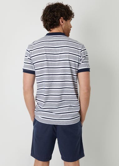 Threadbare Navy Maximum Stripe Jersey Knit Cotton Polo Shirt