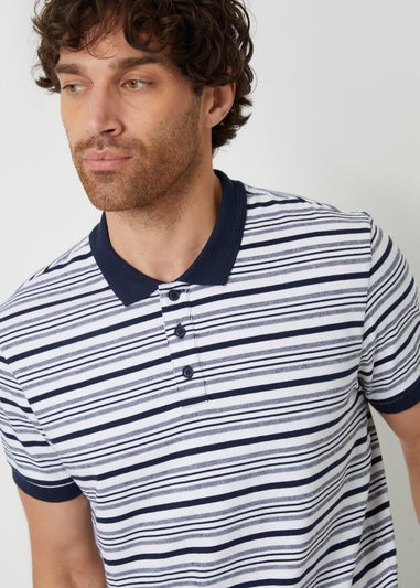 Threadbare Navy Stripe Jersey Knit Cotton Polo Shirt